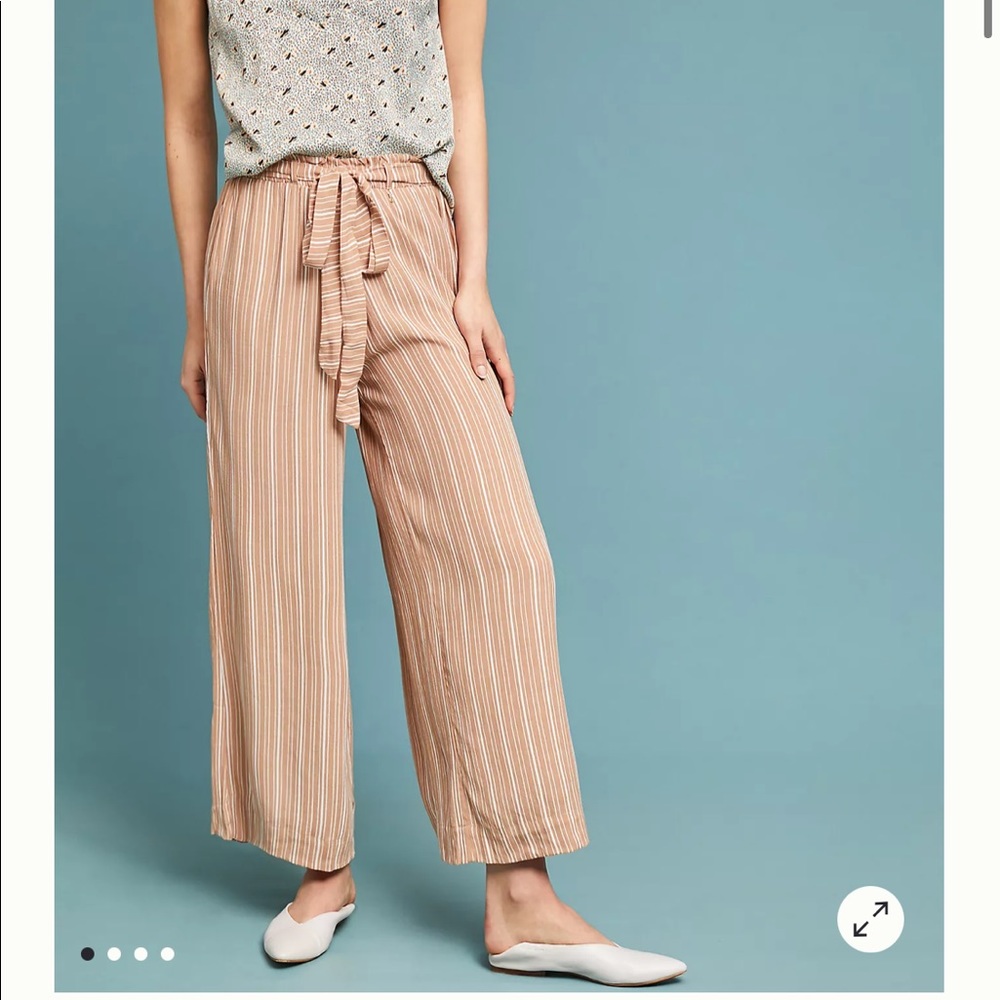 BEACHGOLD Heburn Tan & White Strip Wide-leg Pants